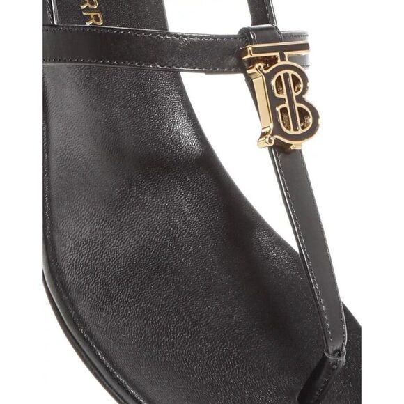 NWT BURBERRY Emily Black 'B' Logo Plaque T-Strap Flat Sandals Size EU35.5 - Picture 6 of 12